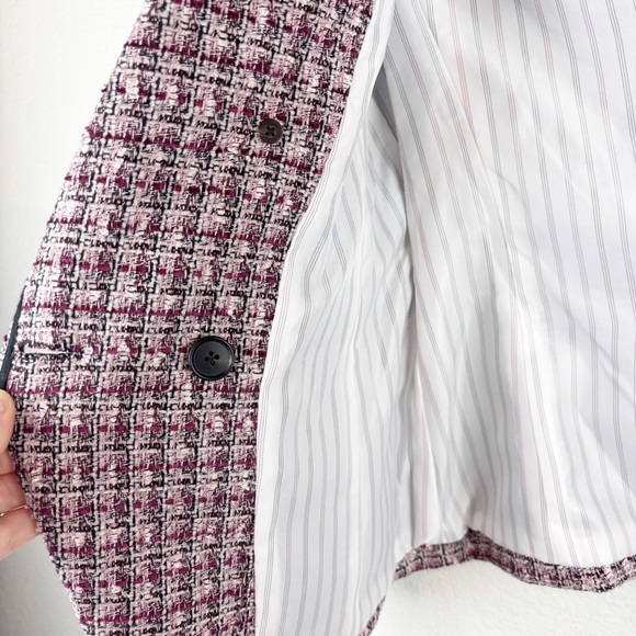 Veronica Beard Theron Tweed Double Breasted Jacket Size 2 Purple Black - Picture 3 of 6